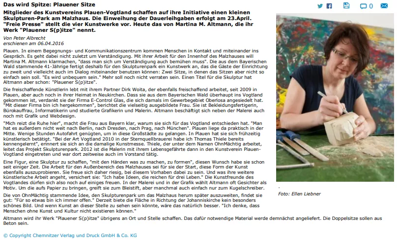 Freie Presse über Martina M. Altmann Plauener S(p)itze Freie Presse über Martina M. Altmann Plauener S(p)itze