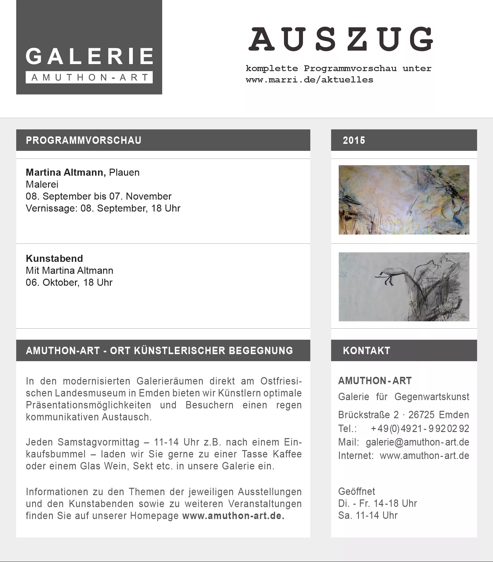 Einladung zur Vernissage GRENZWELT in der Galerie AMUTHON-Art in Emden Einladung zur Vernissage GRENZWELT in der Galerie AMUTHON-Art in Emden